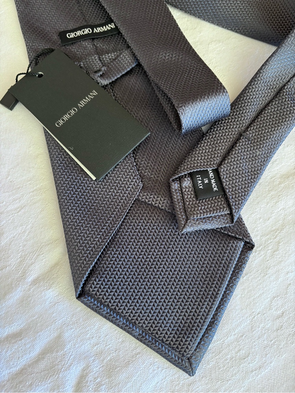 Vintage Giorgio Armani Black Label Silk Tie Grey Silver Micro Geometric NWT